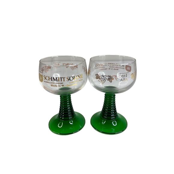 Vintage Luminarc Green Stem Rib Beehive Gold Grapevine Wine Glasses Lot Of 4 - Picture 2 of 6